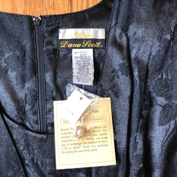 Dana Scott NWT Vintage 1980s Tea Length Black Satin Formal Dress Size 11/12 - Picture 6 of 10